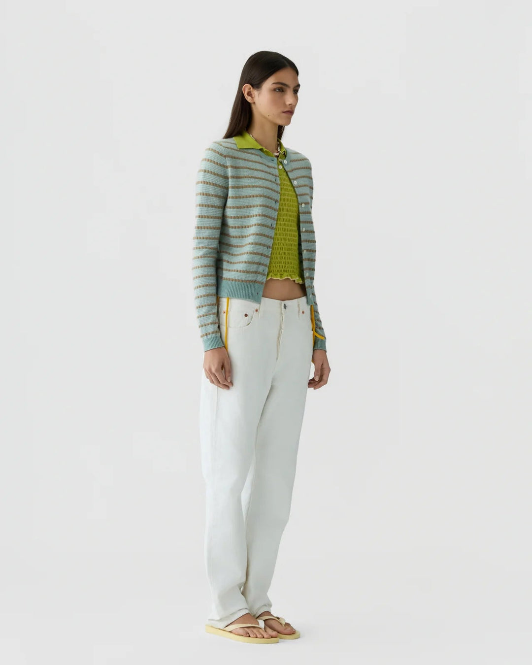 Guest in Residence - Pebble Stripe Jane Cardigan Sagebrush Combo - Kalifornia Jean Bar