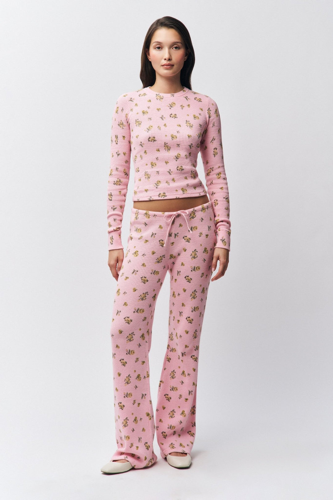 Guizio - Baby Pink Floral Relaxed Thermal Pant - Kalifornia Jean BarGuizio - Baby Pink Floral Relaxed Thermal Pant