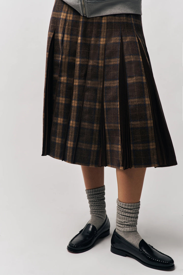 Guizio - Tartan Plaid Gibson Chiffon Pleated Skirt - Kalifornia Jean BarGuizio - Tartan Plaid Gibson Chiffon Pleated Skirt