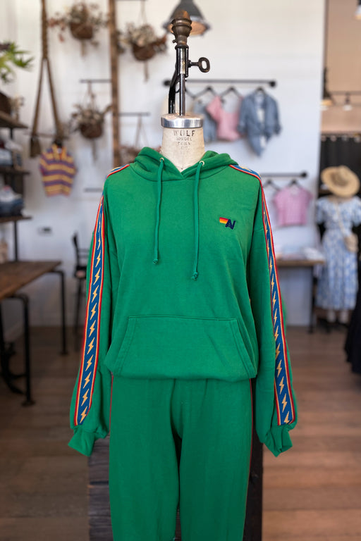 Aviator Nation - Kelly Green Bolt Stripe Relaxed Pullover Hoodie
