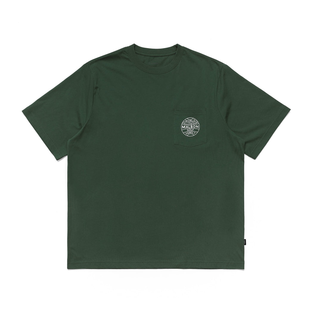 Malbon-Dark Green World Fellowship Pocket Tee
