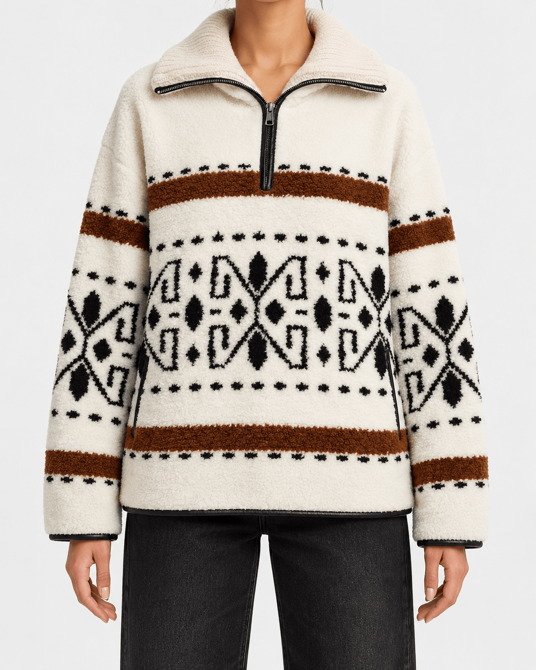 Isabel Marant - Marner Quarter Zip in Ecru Festive Graphic - Kalifornia Jean Bar
