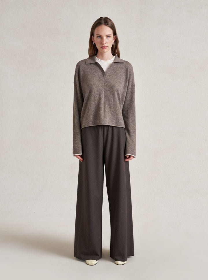 La Ligne - Dominick Polo Sweater - Dark Tan/Ivory - Kalifornia Jean Bar