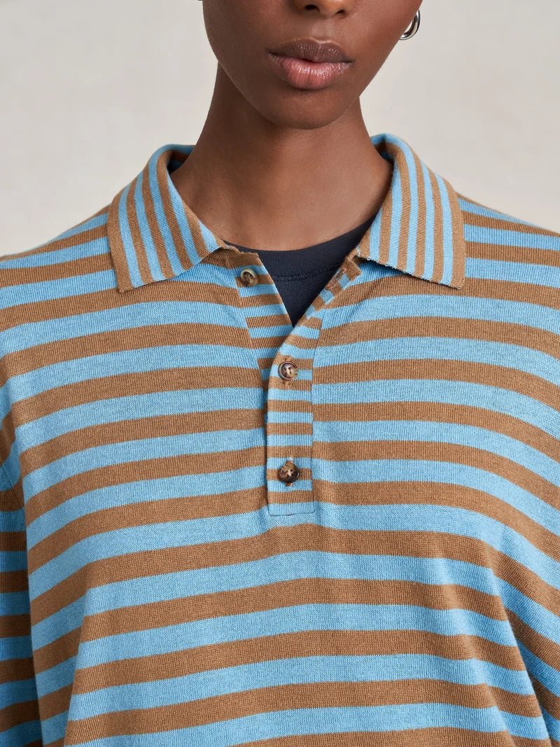 La Ligne - Striped Ben Polo Sweater Striped Cerulean/Camel - Kalifornia Jean Bar