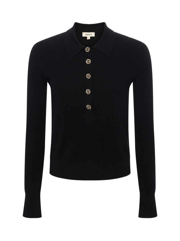 L'AGENCE - Black Sterling Long Sleeve Jewel Button - Kalifornia Jean Bar L'AGENCE - Black Sterling Long Sleeve Jewel Button