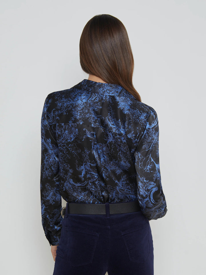 L'AGENCE - Black/Periwinkle Tyler Blouse - Kalifornia Jean Bar L'AGENCE - Black/Periwinkle Tyler Blouse