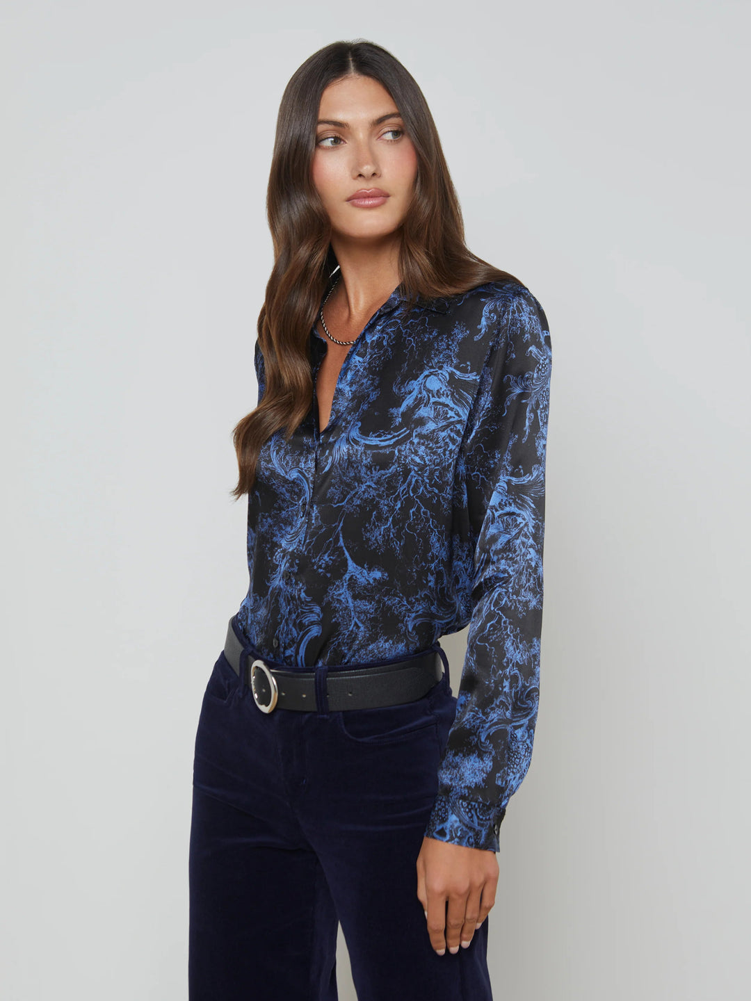 L'AGENCE - Black/Periwinkle Tyler Blouse - Kalifornia Jean Bar L'AGENCE - Black/Periwinkle Tyler Blouse