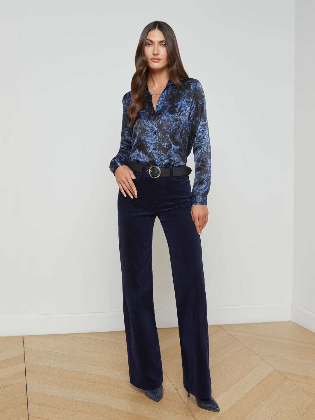 L'AGENCE - Black/Periwinkle Tyler Blouse - Kalifornia Jean Bar L'AGENCE - Black/Periwinkle Tyler Blouse