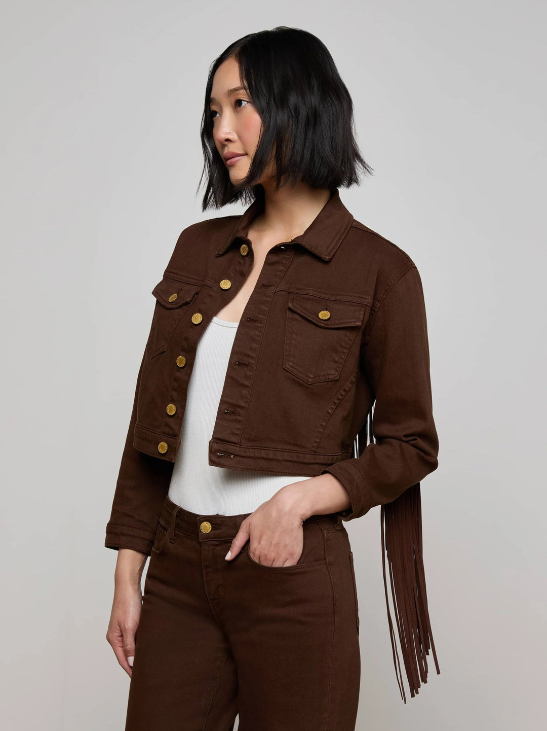 L'Agence - Brown Koda Fringe Jacket - Kalifornia Jean Bar