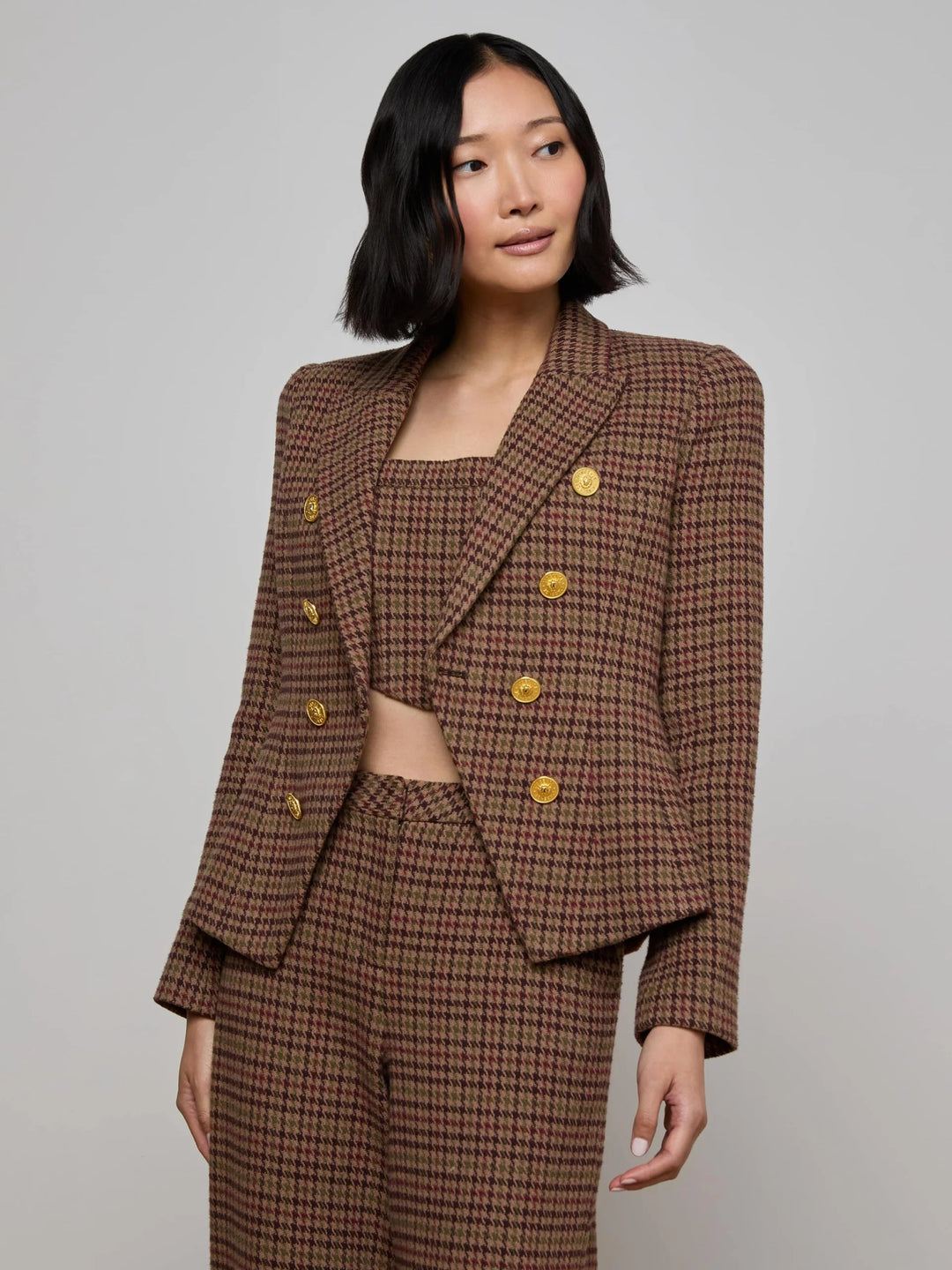 L'Agence - Dark Brown Multi Houndstooth Bethany Blazer - Kalifornia Jean Bar