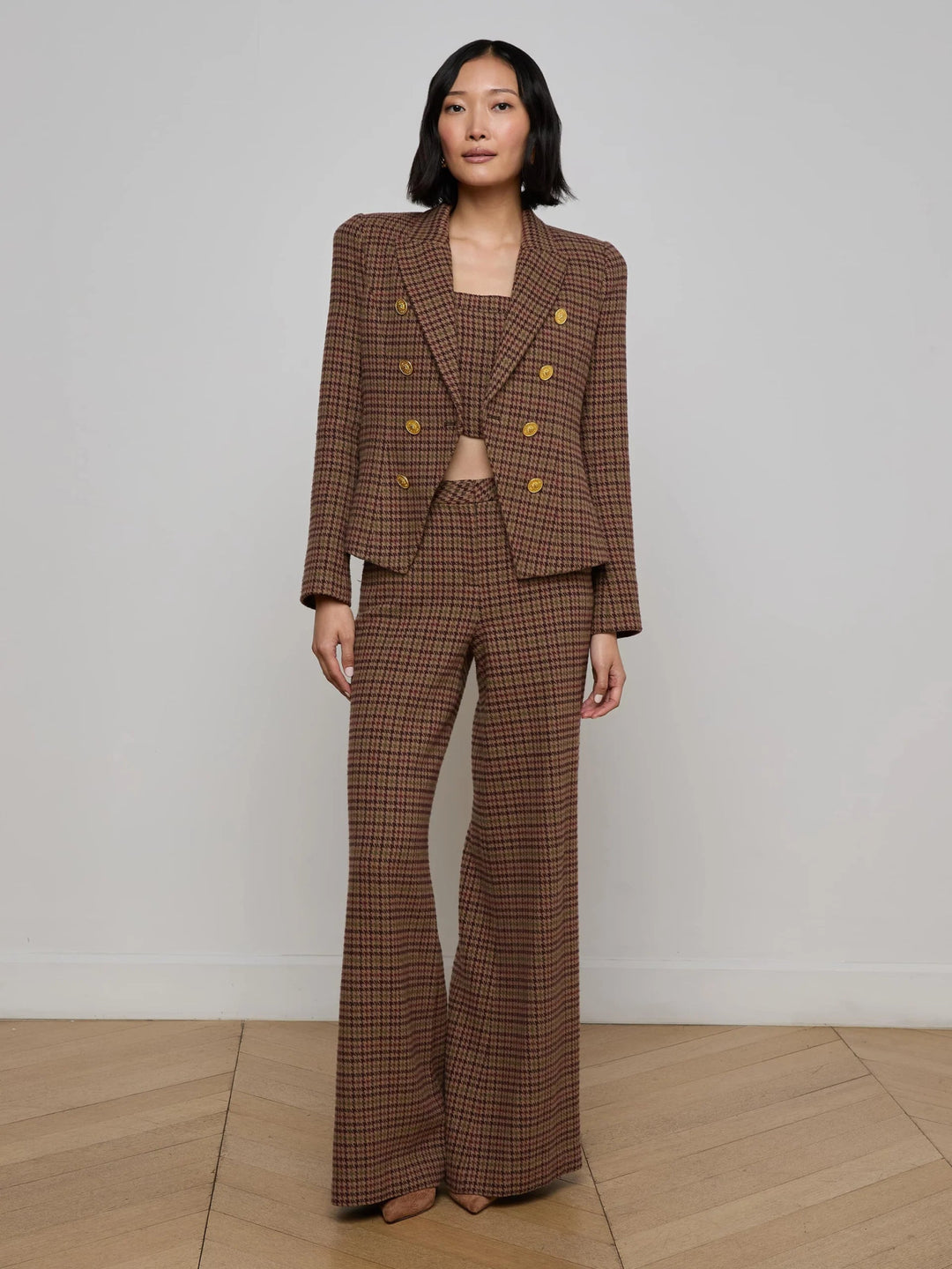 L'Agence - Dark Brown Multi Houndstooth Bethany Blazer - Kalifornia Jean Bar