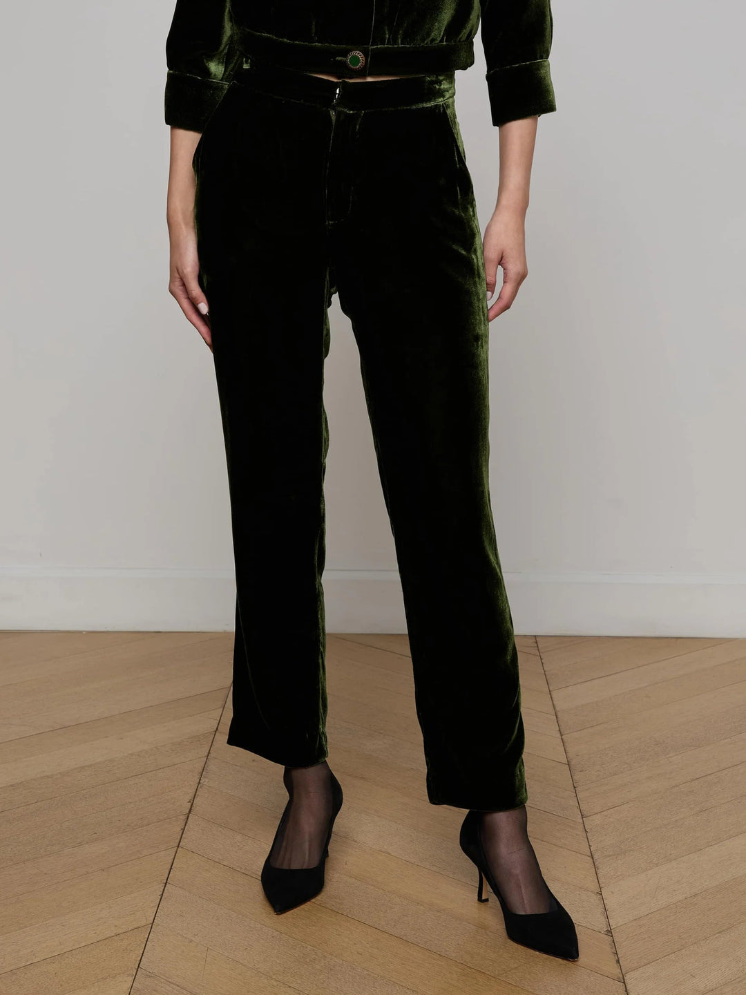 L'Agence - Deep Olive Rebel Velvet Trouser - Kalifornia Jean Bar