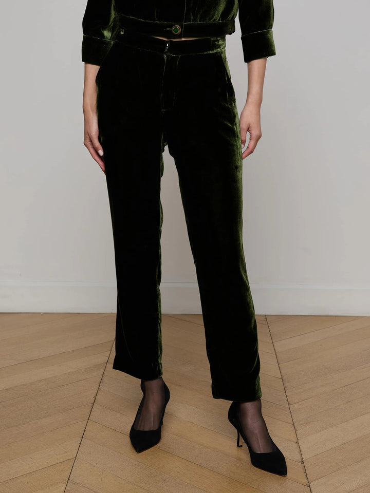 L'Agence - Deep Olive Rebel Velvet Trouser - Kalifornia Jean Bar