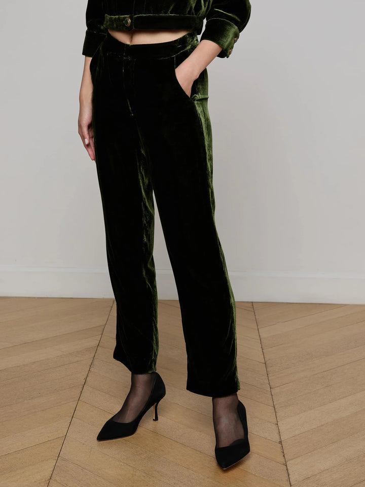 L'Agence - Deep Olive Rebel Velvet Trouser - Kalifornia Jean Bar