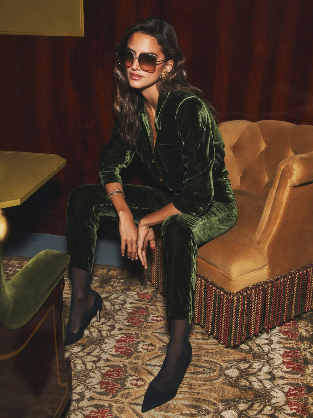 L'Agence - Deep Olive Rebel Velvet Trouser - Kalifornia Jean Bar