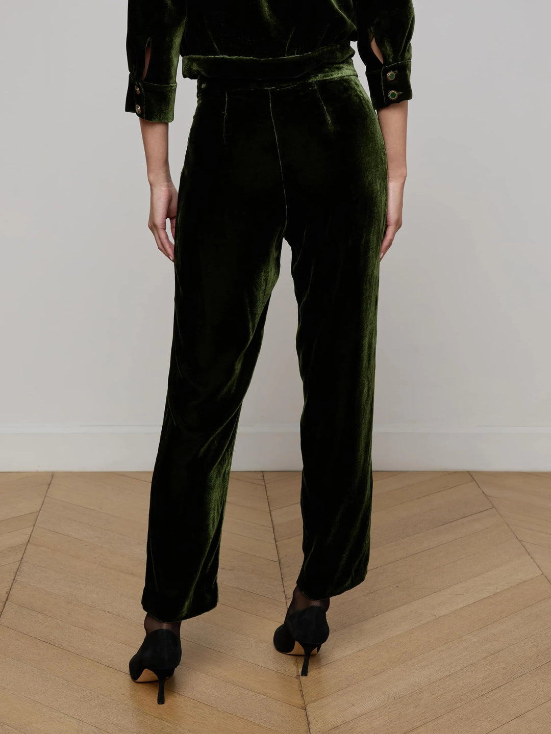 L'Agence - Deep Olive Rebel Velvet Trouser - Kalifornia Jean Bar