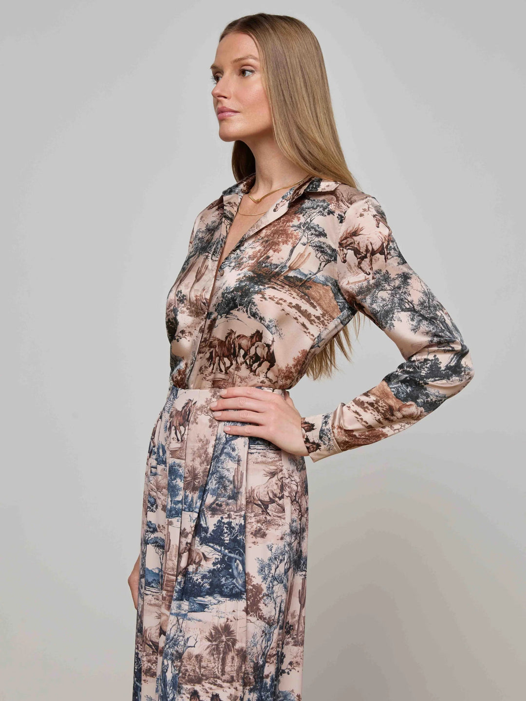 L'Agence - Tan Multi Western Tyler Blouse - Kalifornia Jean Bar