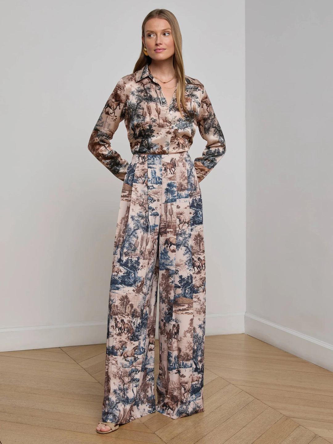 L'Agence - Tan Western Nova Pleated Wide - Leg Pant - Kalifornia Jean Bar