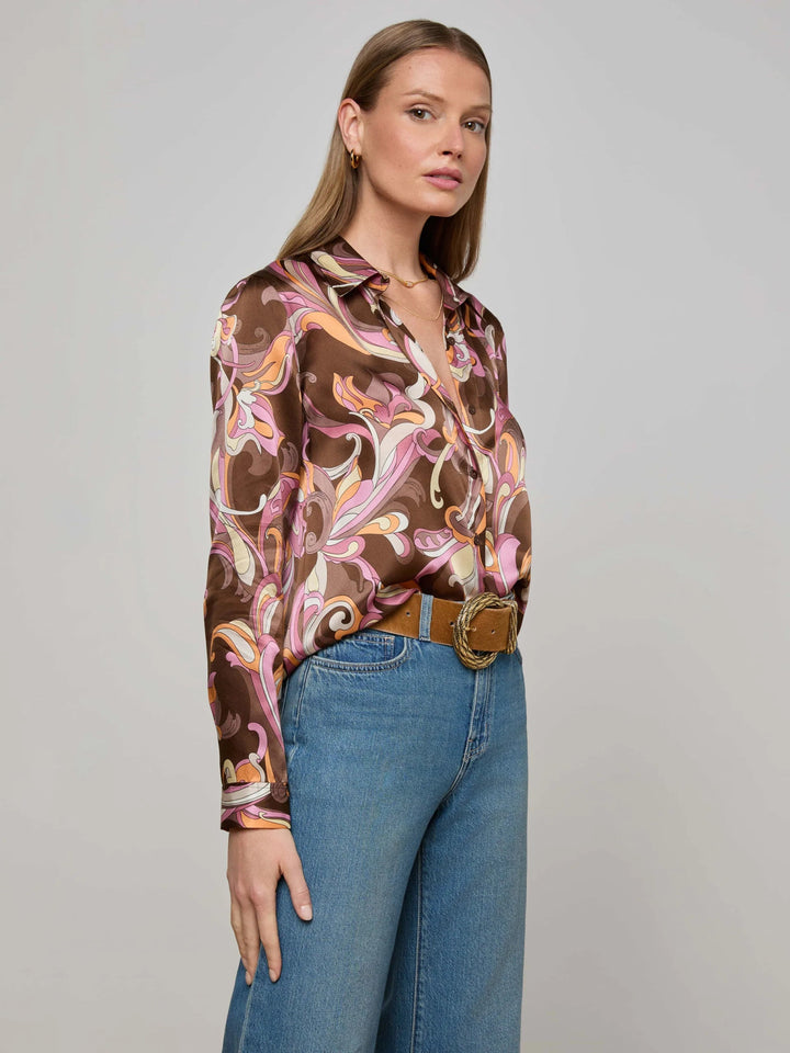L’AGENCE - Tyler Blouse in Brown/Pink Paisley - Kalifornia Jean Bar