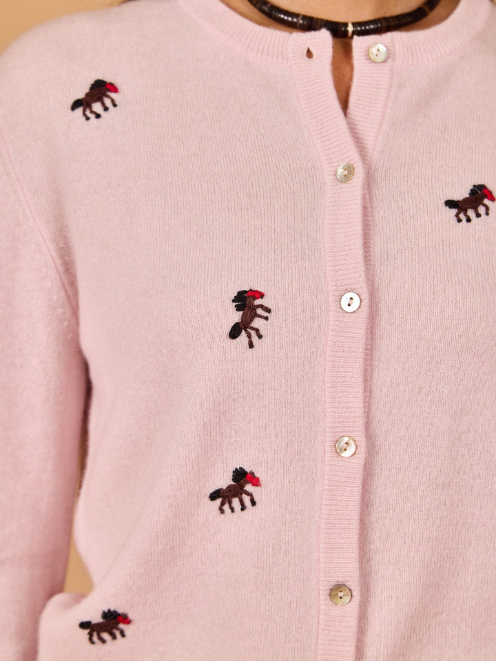 Linga Franca - Horse Motif Cardigan - Pale Pink Cashmere - Kalifornia Jean Bar