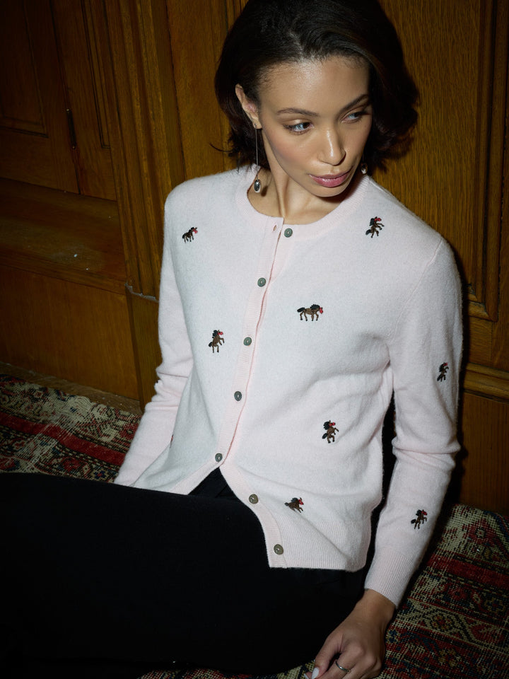 Linga Franca - Horse Motif Cardigan - Pale Pink Cashmere - Kalifornia Jean Bar