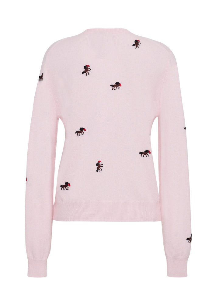 Linga Franca - Horse Motif Cardigan - Pale Pink Cashmere - Kalifornia Jean Bar