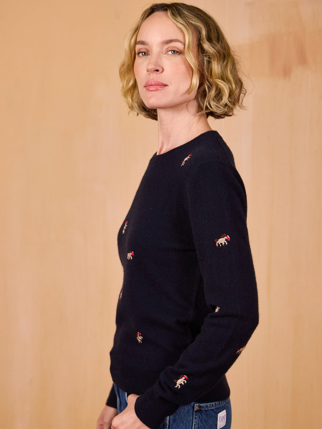 Lingua Franca - Horse Motif Crewneck Navy - Kalifornia Jean Bar