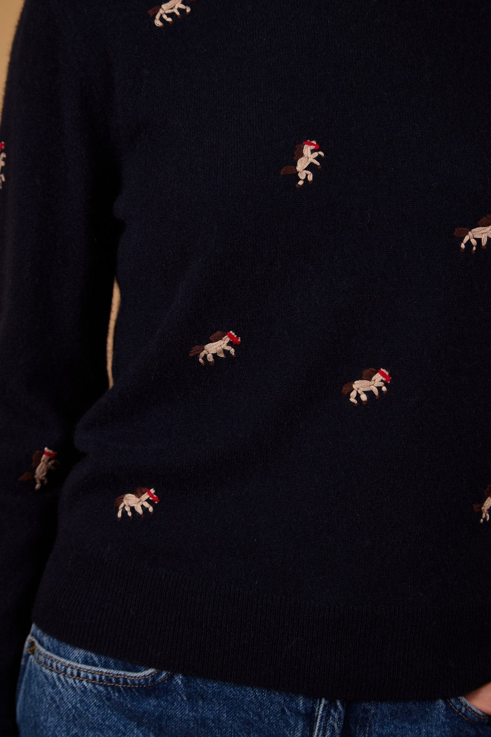 Lingua Franca - Horse Motif Crewneck Navy - Kalifornia Jean Bar