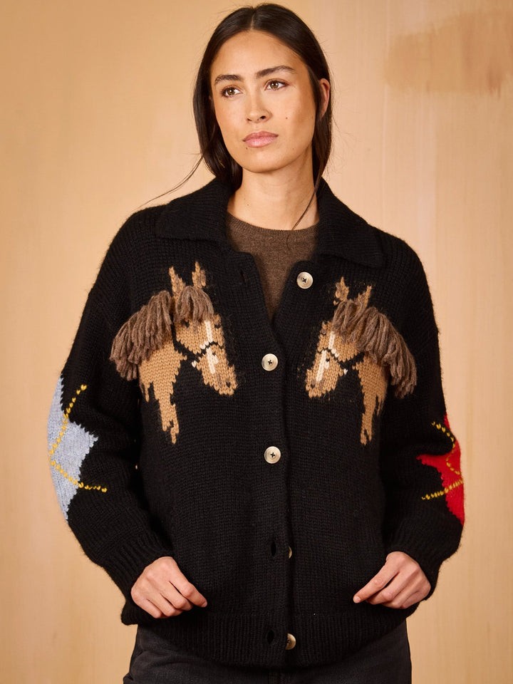 Lingua Franca - Stevie Cardigan Equestrian Black - Kalifornia Jean Bar