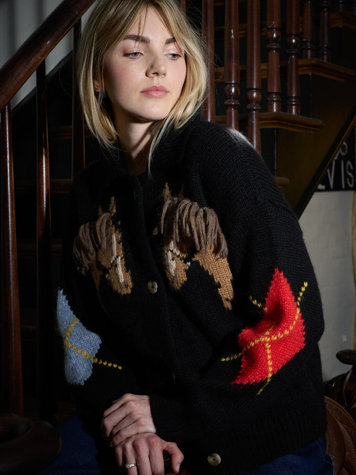 Lingua Franca - Stevie Cardigan Equestrian Black - Kalifornia Jean Bar