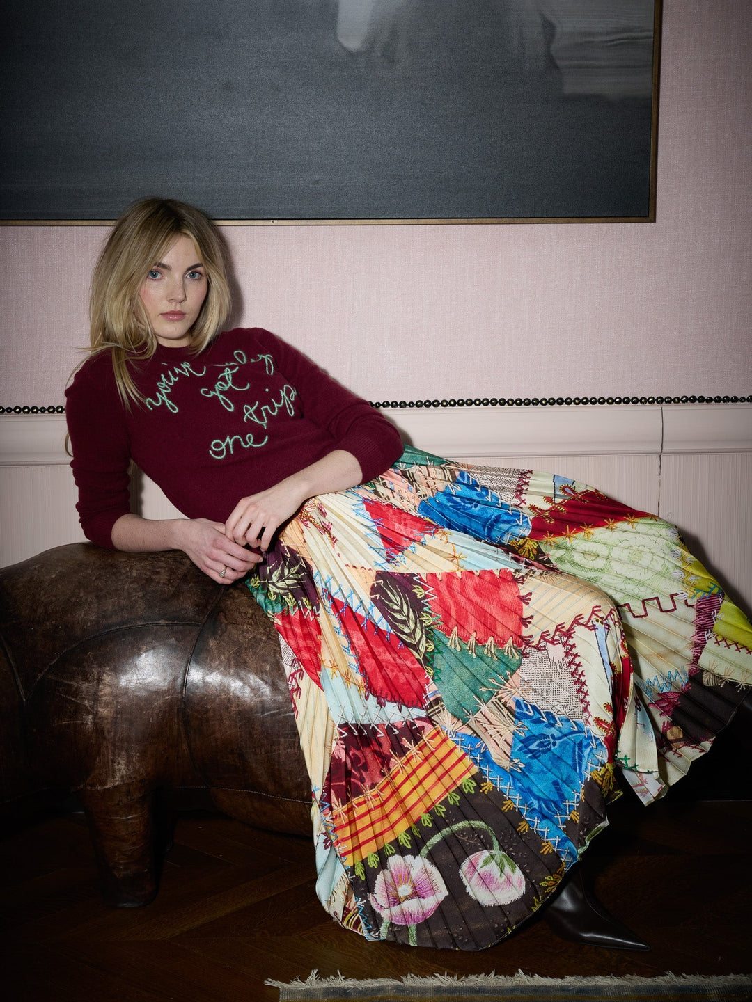 Lingua Franca - You've Only Got One Trip Crewneck - Maroon Cashmere - Kalifornia Jean Bar