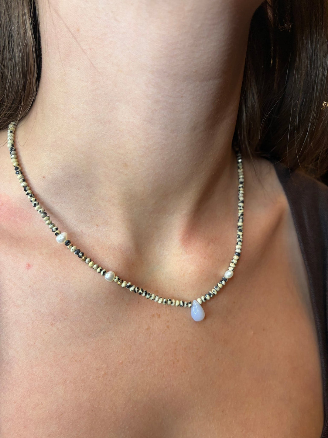 Liv Elle - Dalmatian Jasper w/ Freshwater Pearls & Calsedony Pearl - Kalifornia Jean Bar