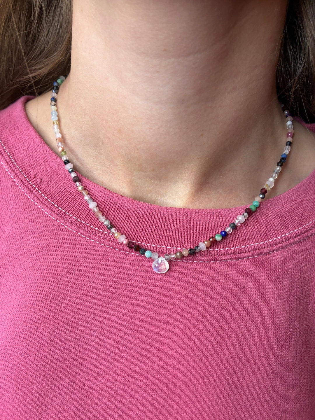 Liv Elle - Multi Stone Necklace with Moonstone Pendant - Kalifornia Jean Bar