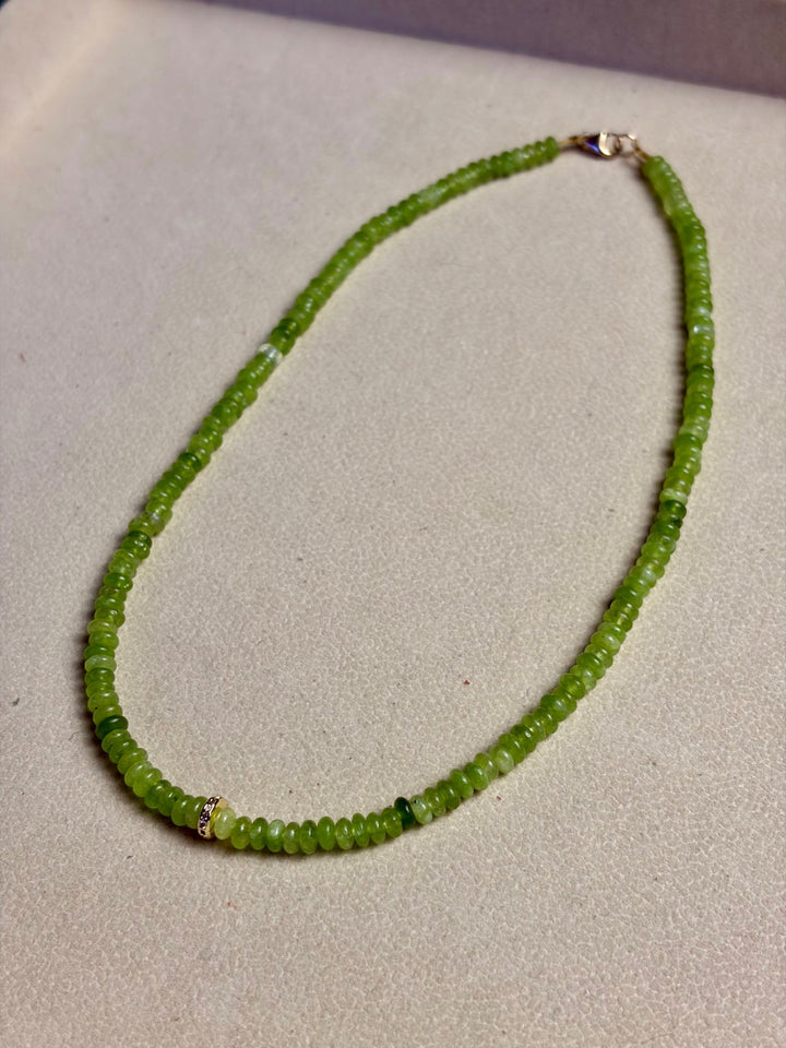 Liv Elle - Olive Green Agate w/ 18K GF w/ CZ Pave Diamonds - Kalifornia Jean Bar