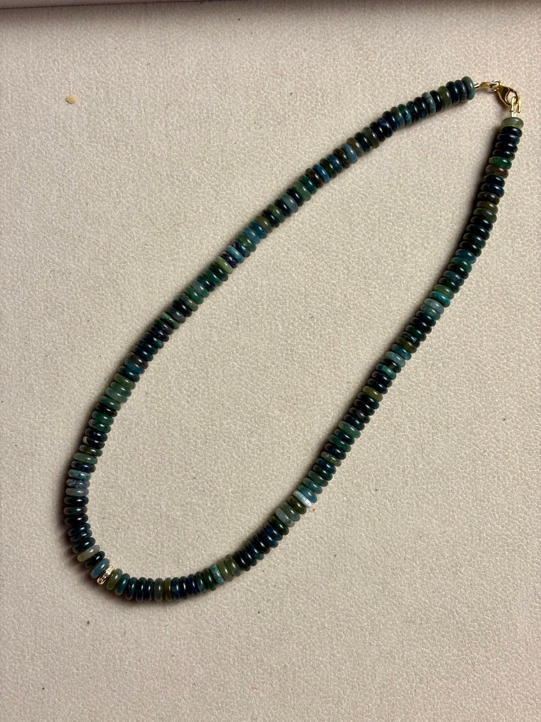 LivElle - Aventurine Rondelle Beads w/ CZ 18K GF Spacer Necklace - Kalifornia Jean Bar