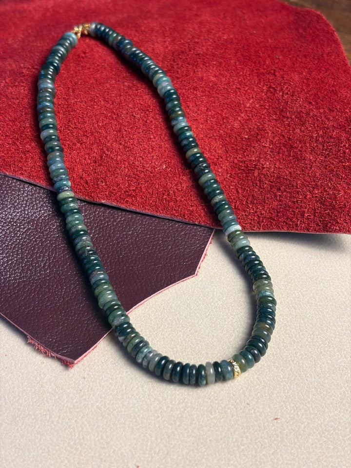 LivElle - Aventurine Rondelle Beads w/ CZ 18K GF Spacer Necklace - Kalifornia Jean Bar
