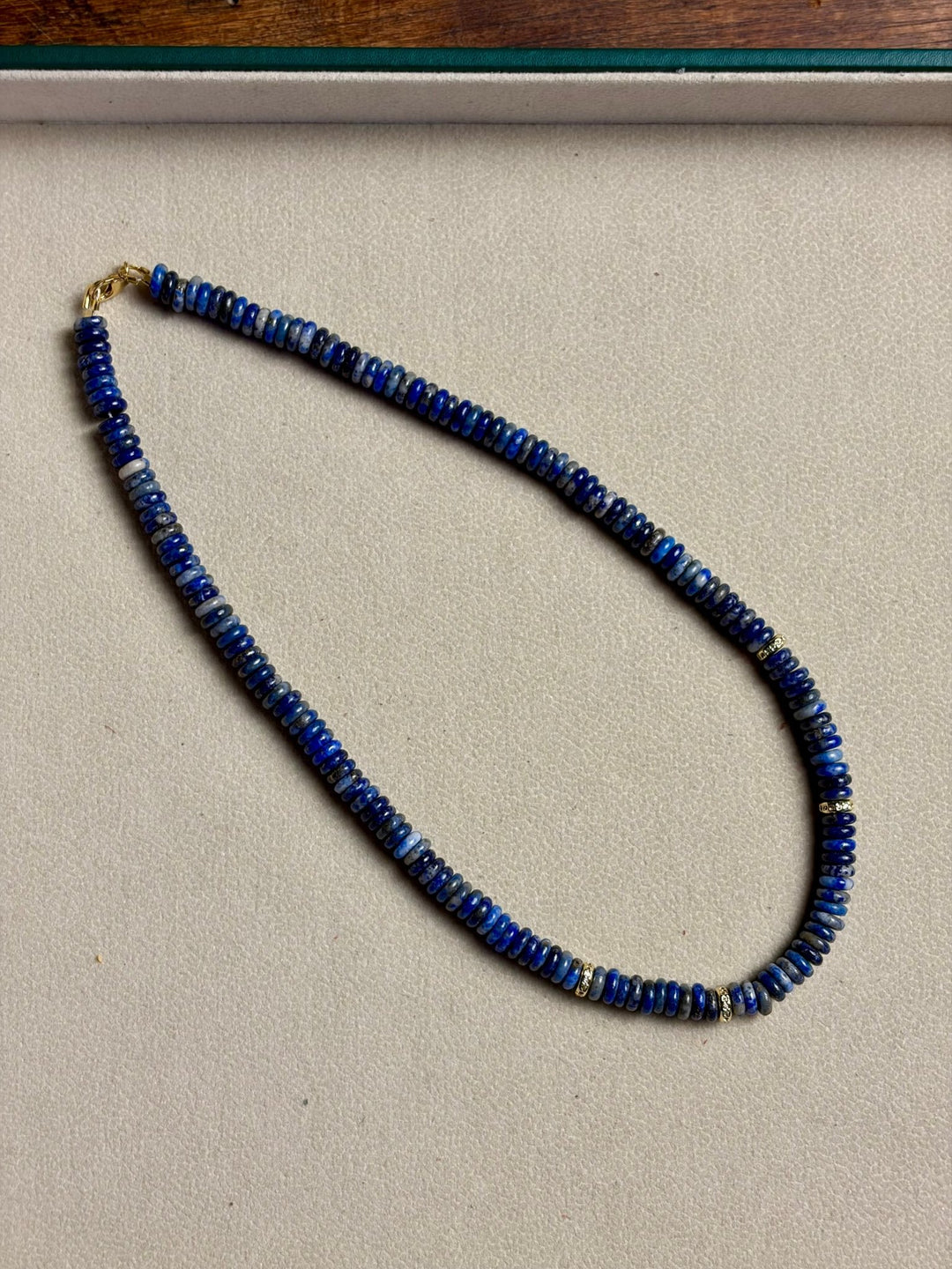 LivElle - Lapis Rondelle Beads w/ 4 CZ 18K GF Necklace - Kalifornia Jean Bar