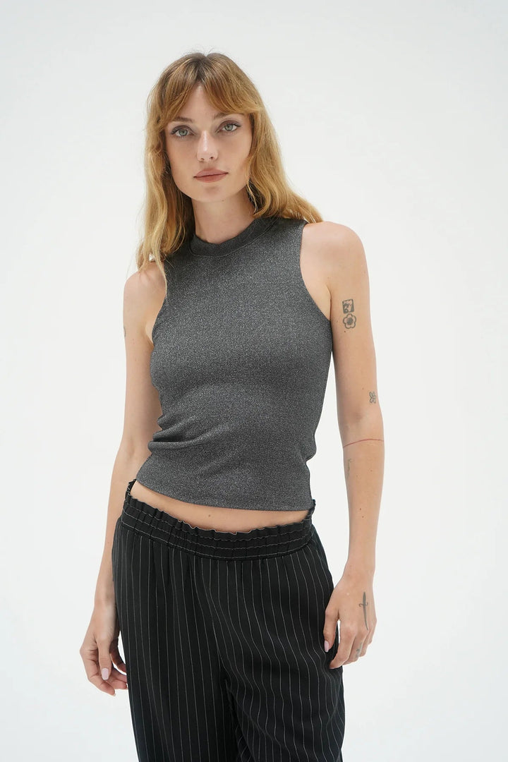 LNA Clothing - Lurex Rib Black Sleeveless Double Layer - Kalifornia Jean Bar