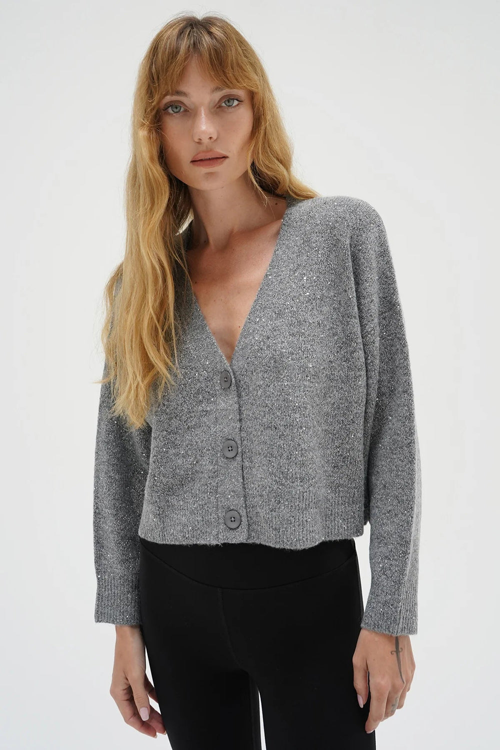 LNA - Kiya Sparkle Cardigan in Grey - Kalifornia Jean Bar