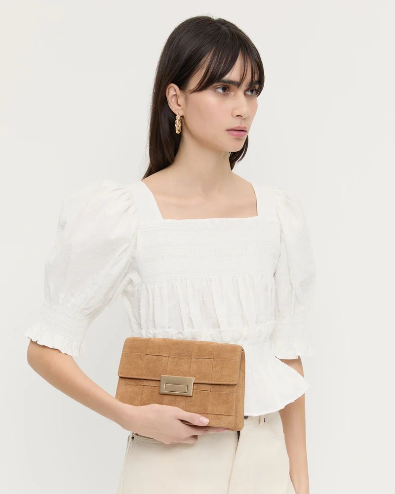 Loeffler Randall - Delphine Toffee Woven Suede Shoulder Bag - Kalifornia Jean Bar