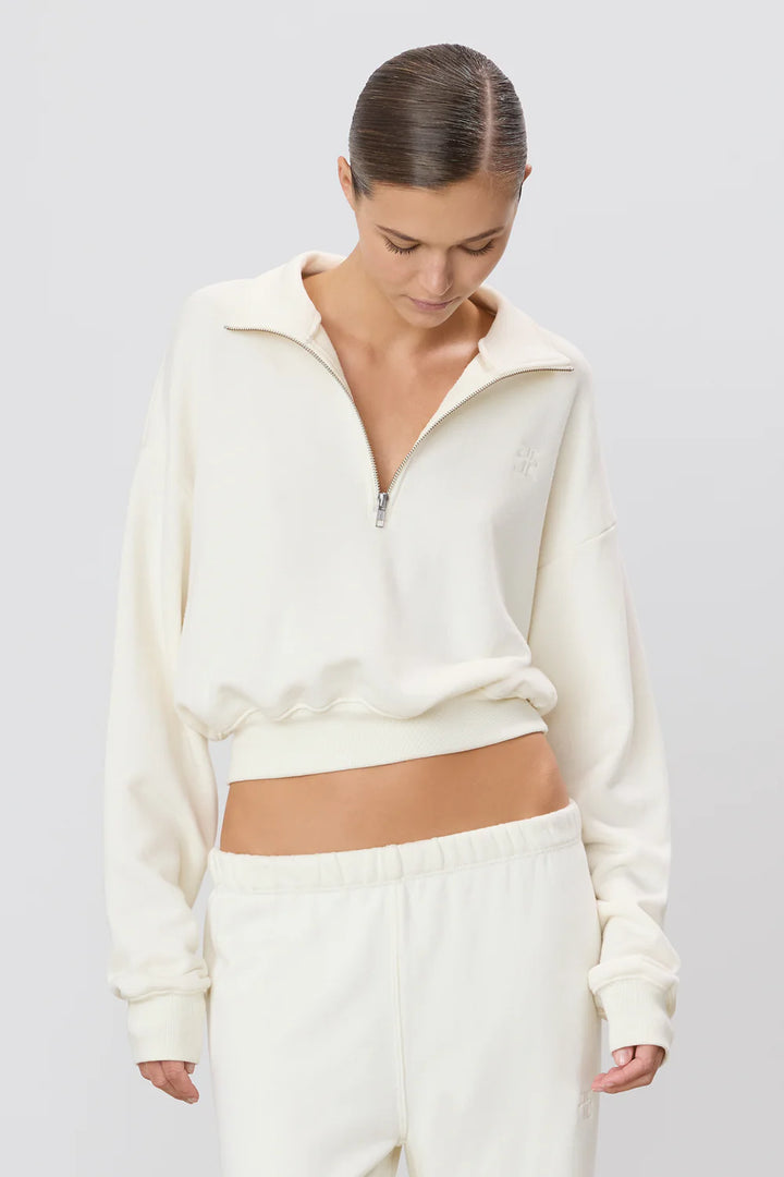 Éterne - Cream Half-Zip Cropped Sweatshirt