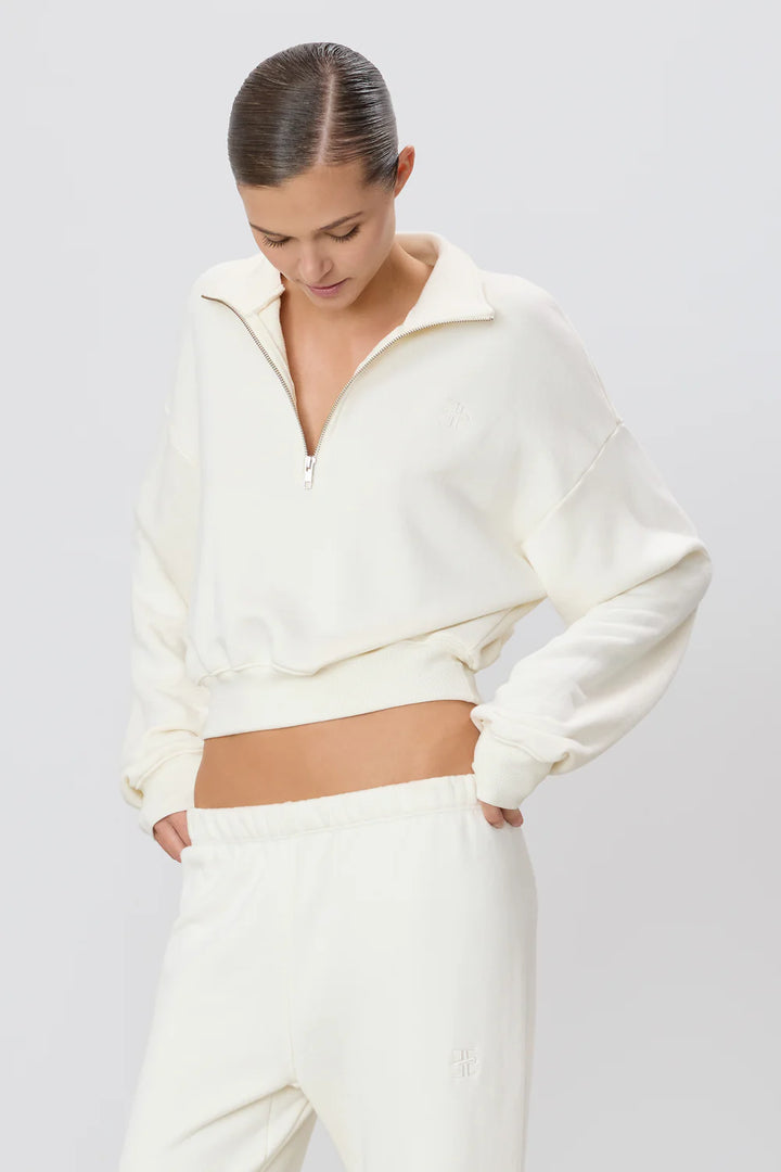 Éterne - Cream Half-Zip Cropped Sweatshirt