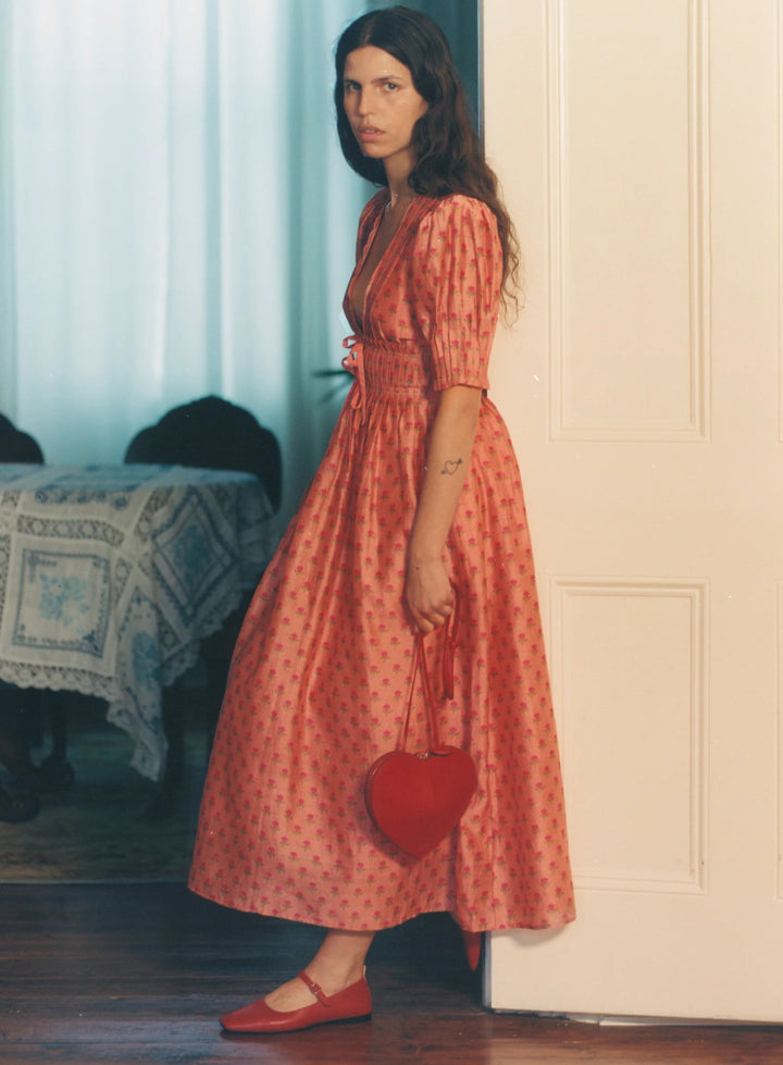 Lovaan - Boehm Dress in Pink Tiny Roses - Kalifornia Jean Bar
