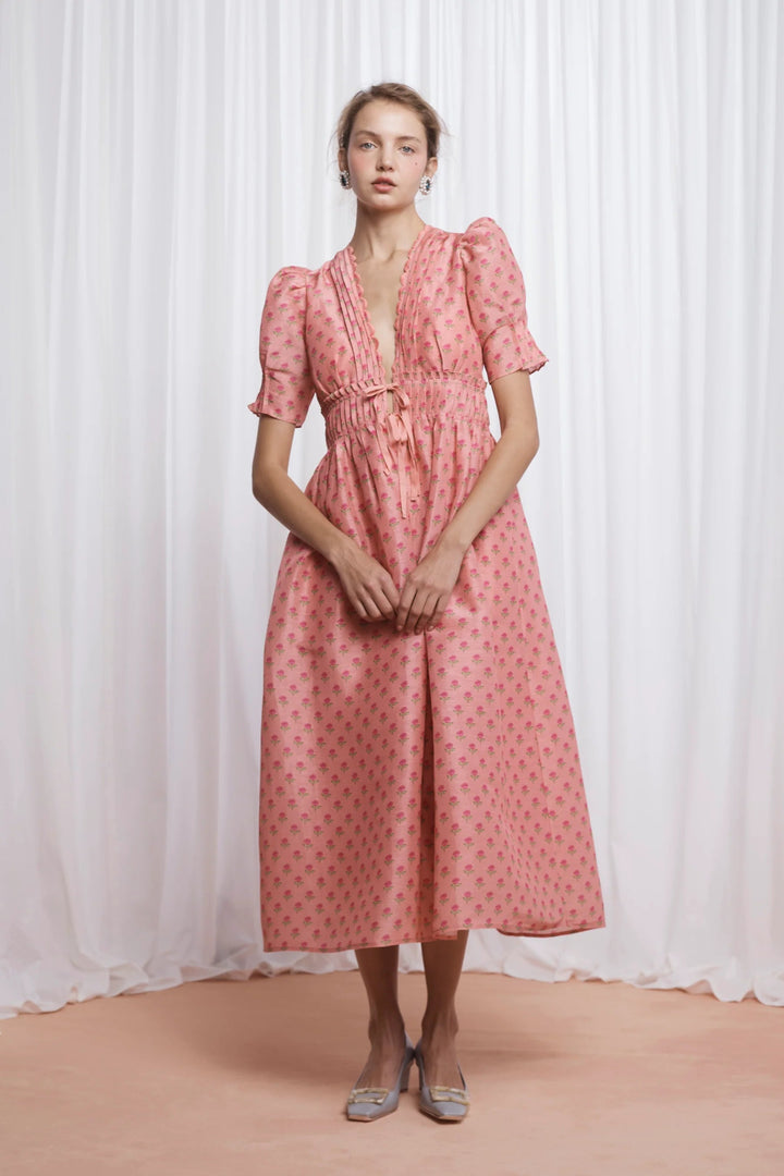 Lovaan - Boehm Dress in Pink Tiny Roses - Kalifornia Jean Bar