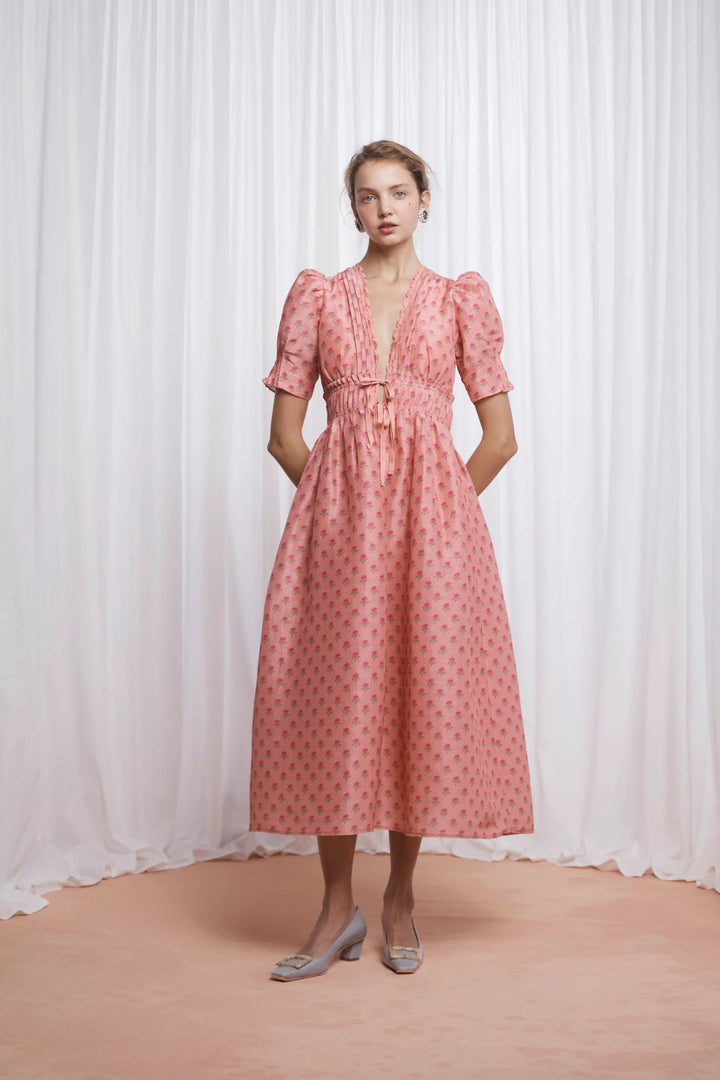 Lovaan - Boehm Dress in Pink Tiny Roses - Kalifornia Jean Bar