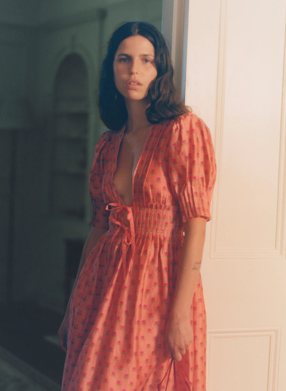 Lovaan - Boehm Dress in Pink Tiny Roses - Kalifornia Jean Bar
