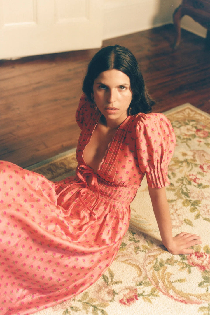 Lovaan - Boehm Dress in Pink Tiny Roses - Kalifornia Jean Bar