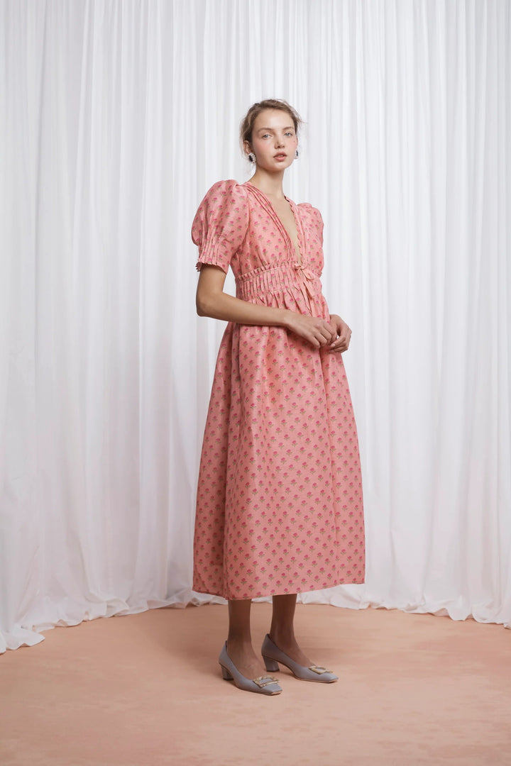 Lovaan - Boehm Dress in Pink Tiny Roses - Kalifornia Jean Bar