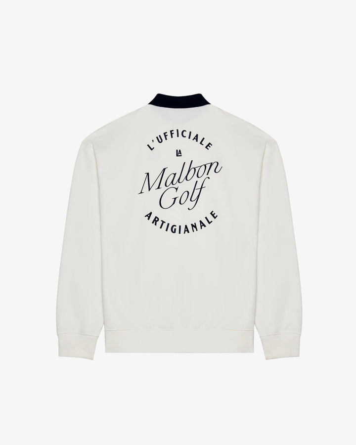 Malbon - Artigianale Collared Crewneck in White - Kalifornia Jean Bar