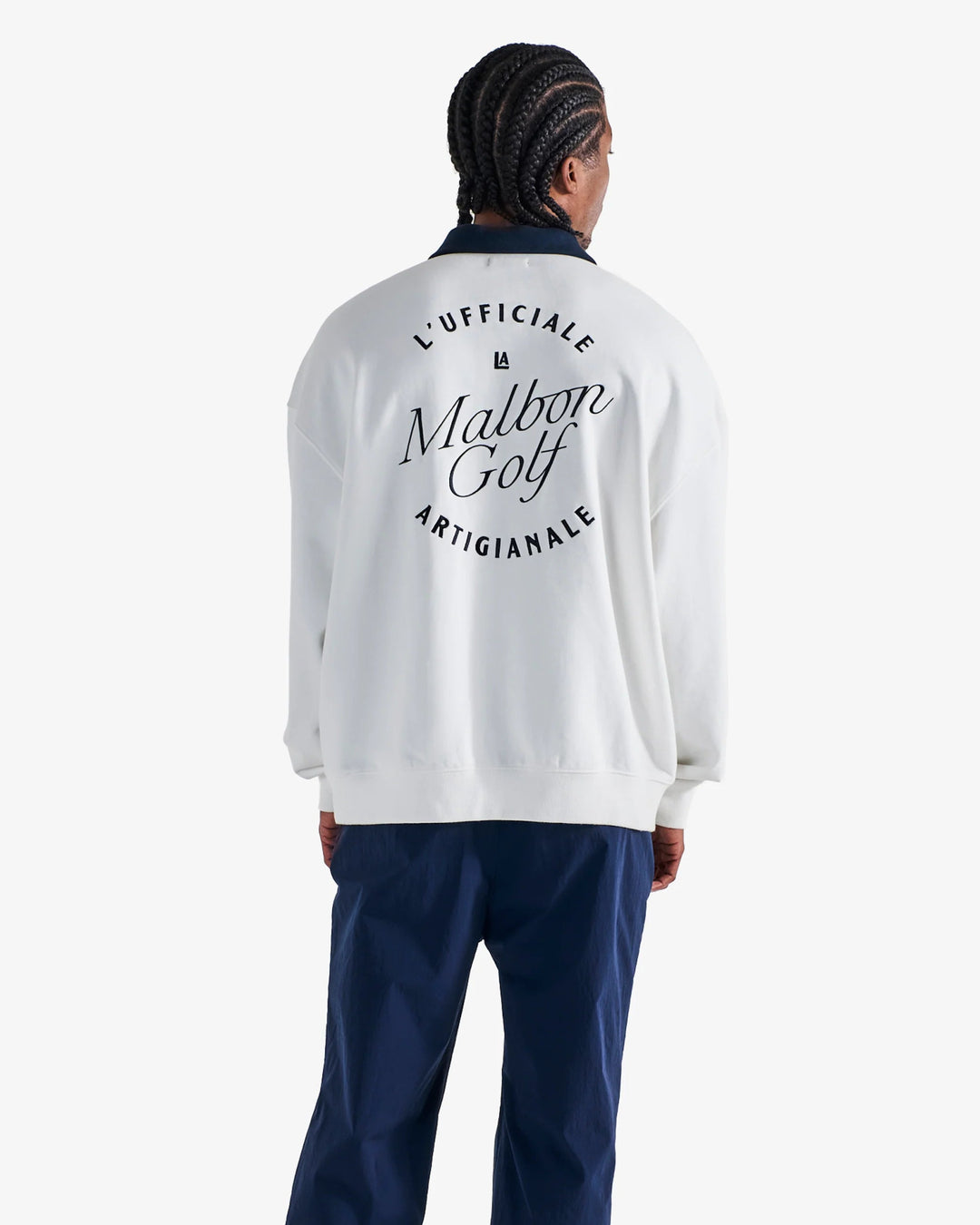 Malbon - Artigianale Collared Crewneck in White - Kalifornia Jean Bar